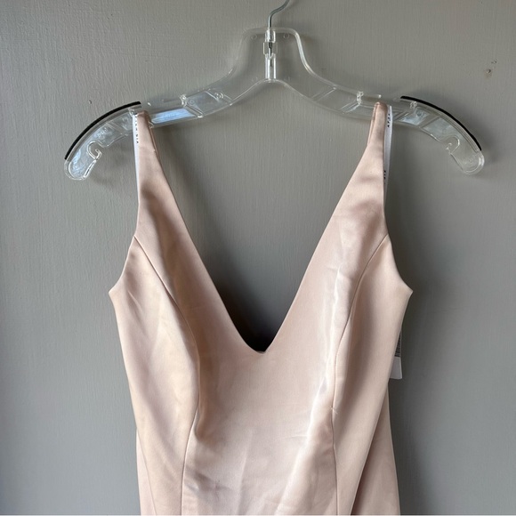 DRAPED COWL-BACK PRINCESS LINE DRESS WITH FRONT SLIT IN CAMEO - Picture 3 of 11